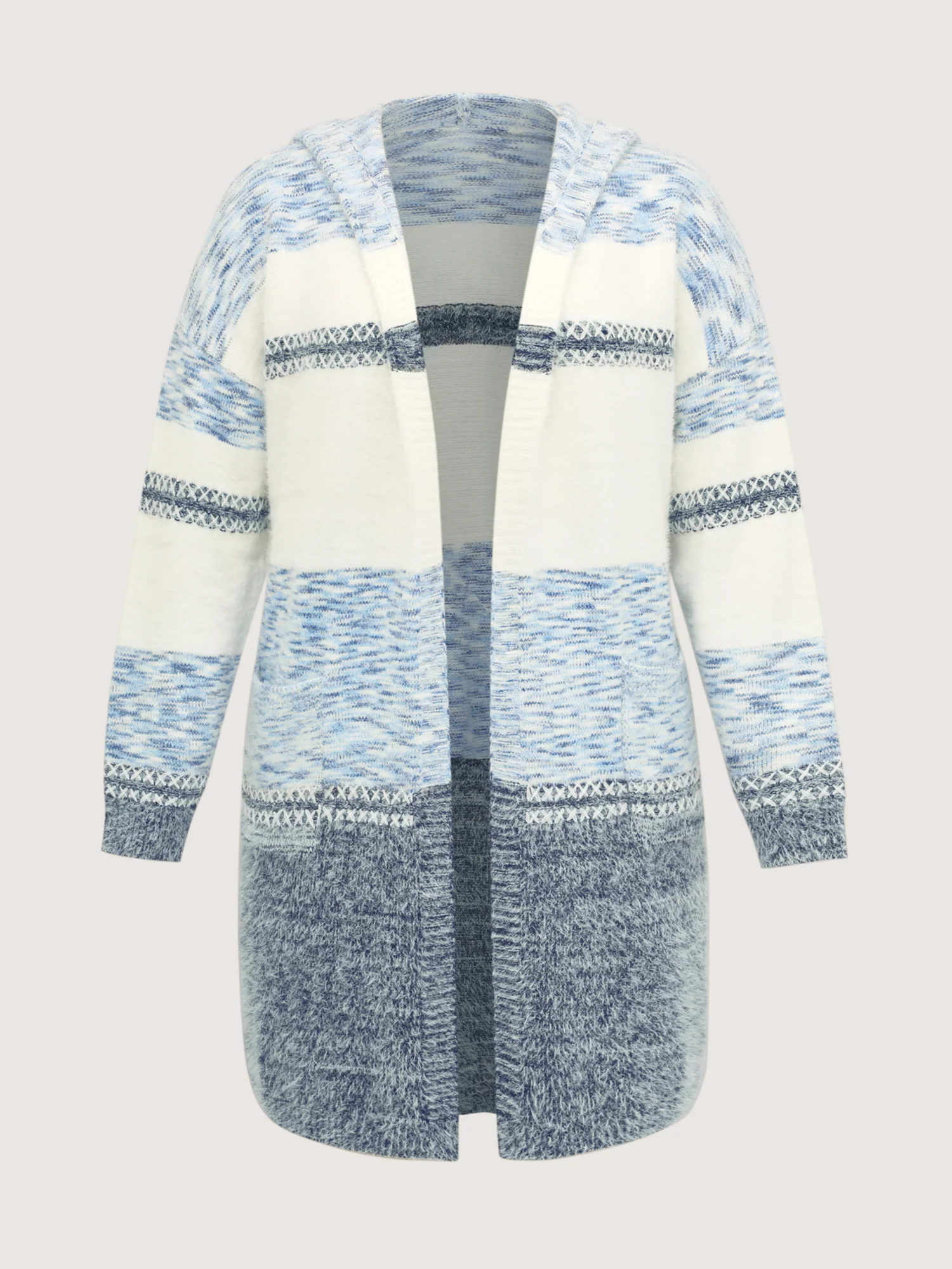 Colorblock Hooded Textured Knit Cardigan - Image 8