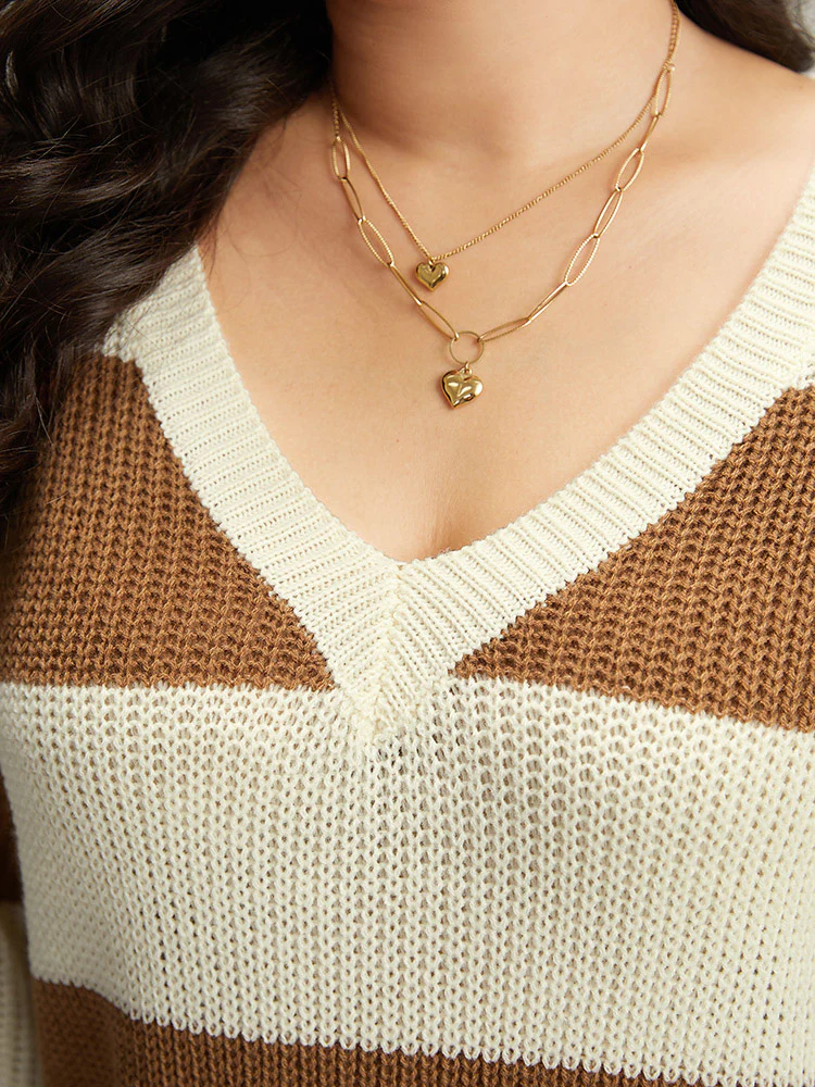Colorblock Lantern Sleeve Loose Pullover - Image 6