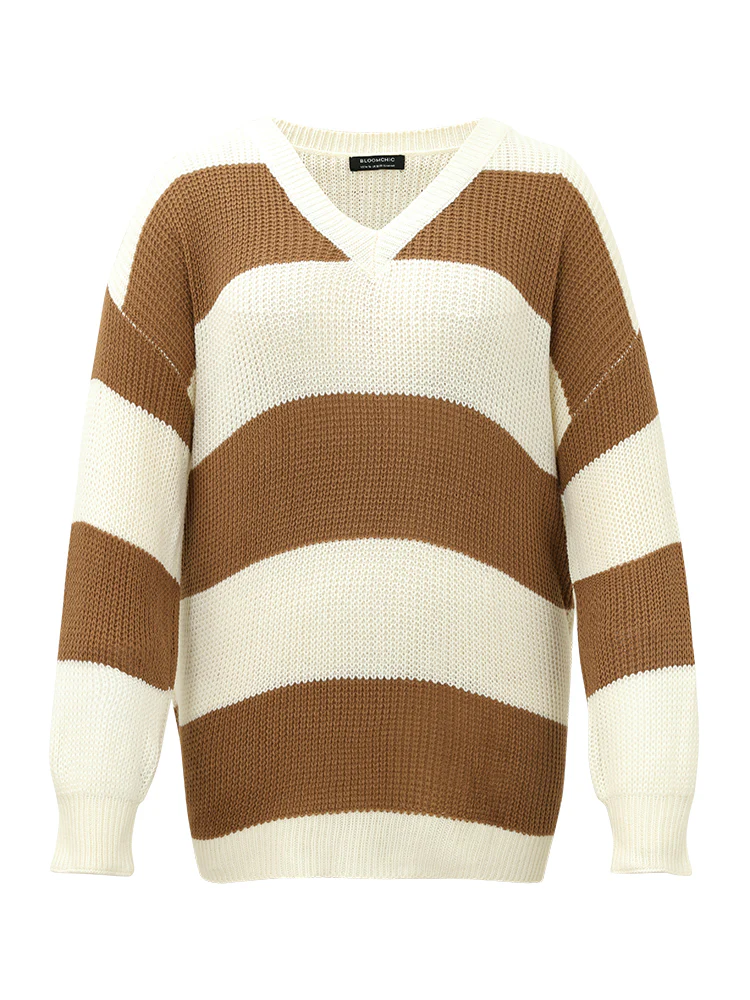 Colorblock Lantern Sleeve Loose Pullover - Image 8