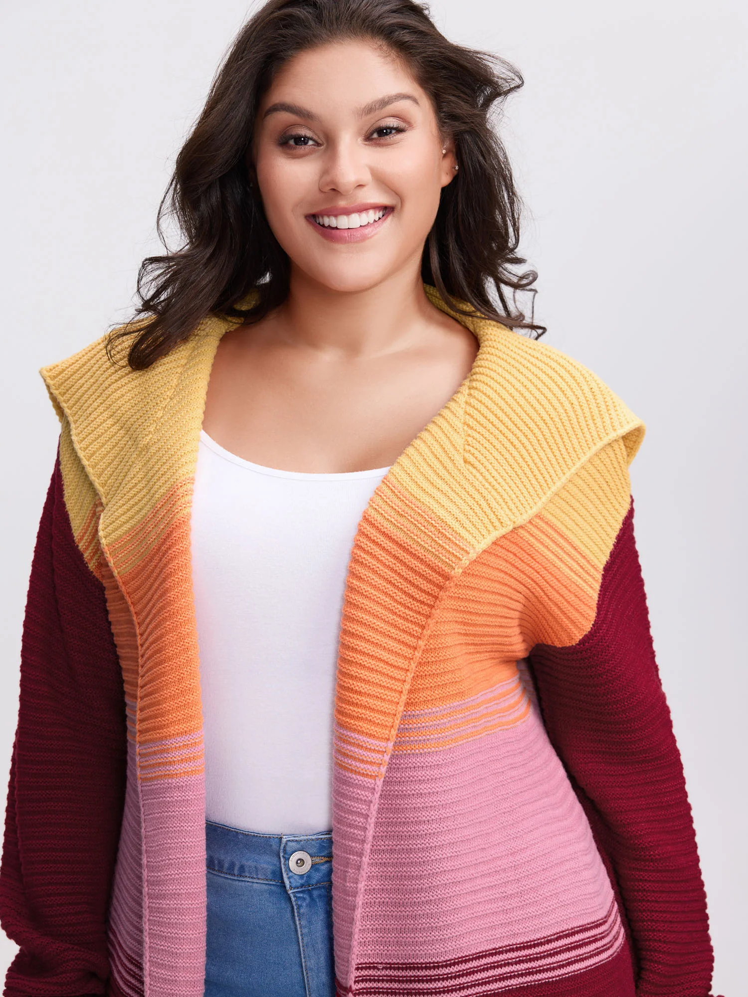 Colorblock Lapel Collar Knit Cardigan - Image 2