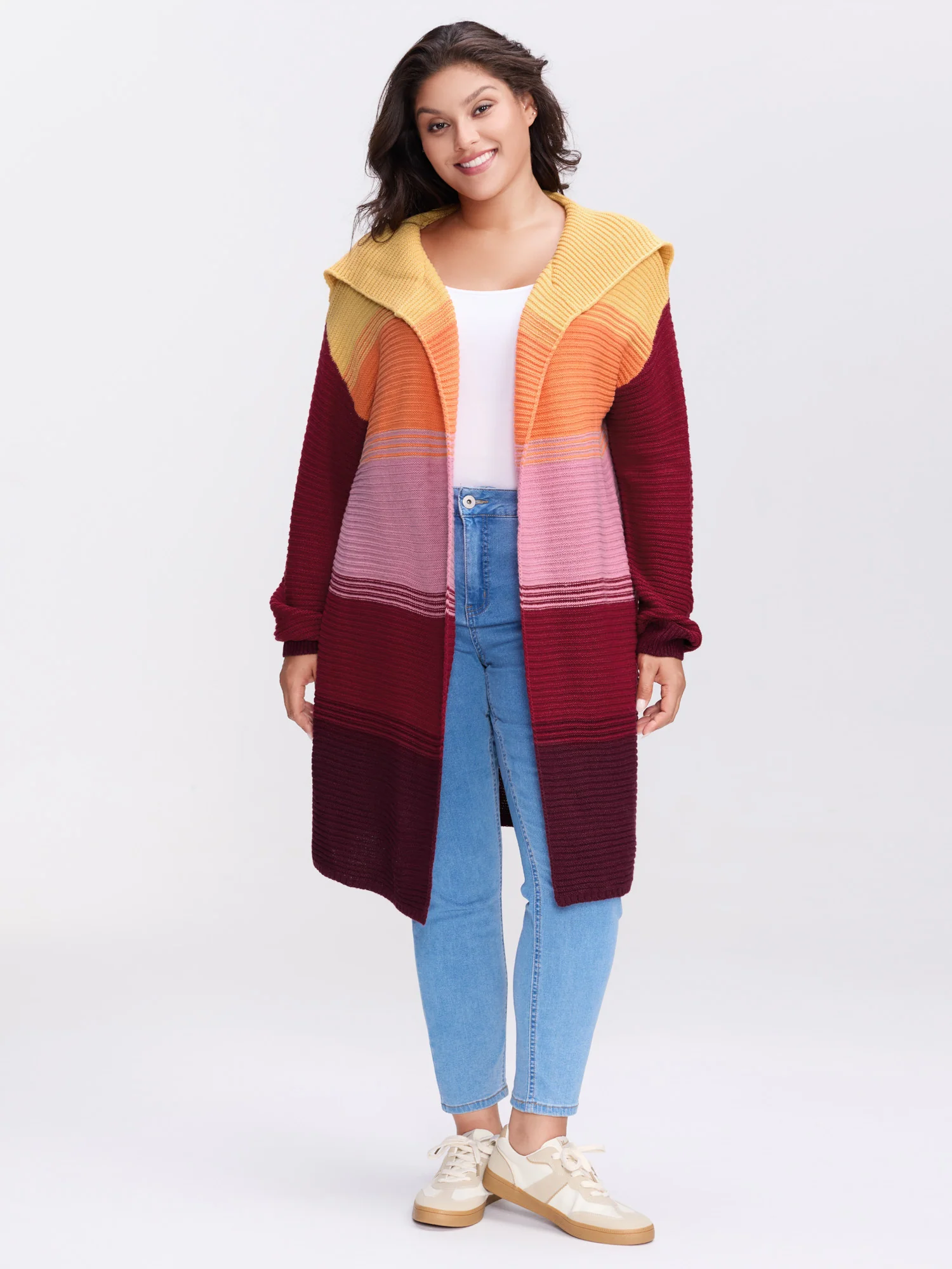 Colorblock Lapel Collar Knit Cardigan - Image 3