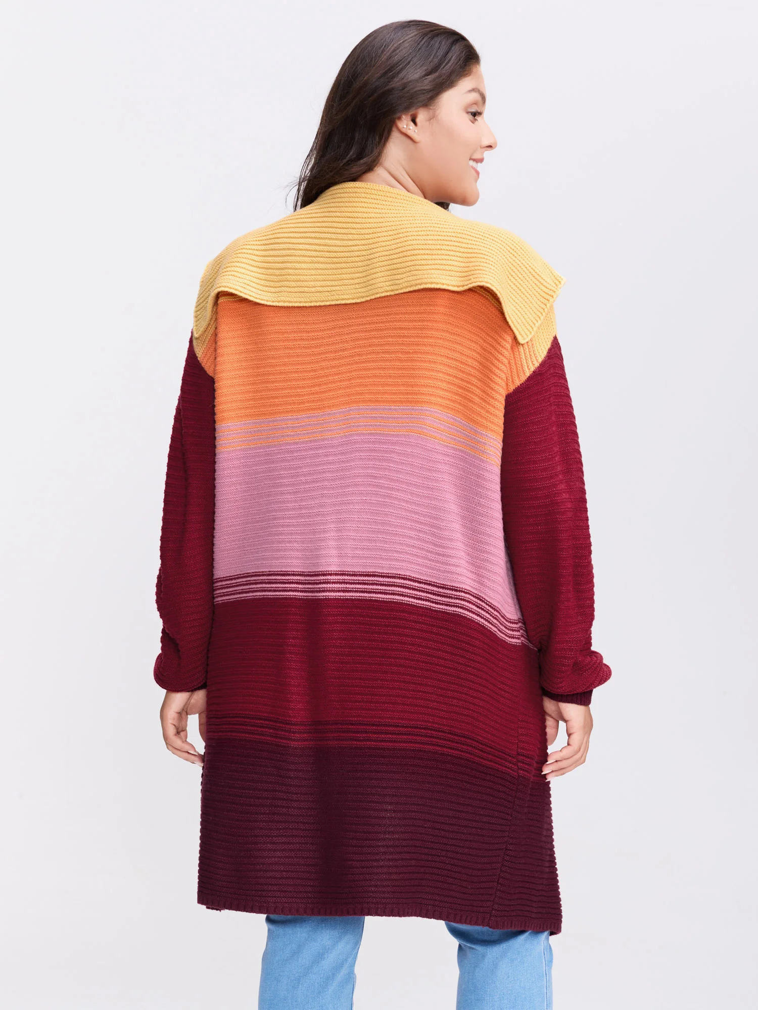Colorblock Lapel Collar Knit Cardigan - Image 4