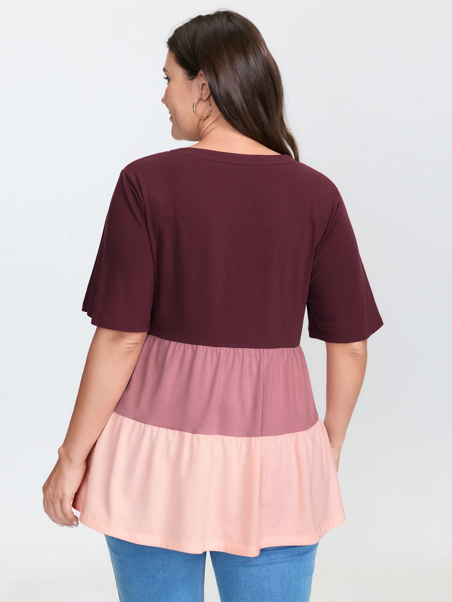 Colorblock Notched Collar Tiered T-Shirt - Image 4