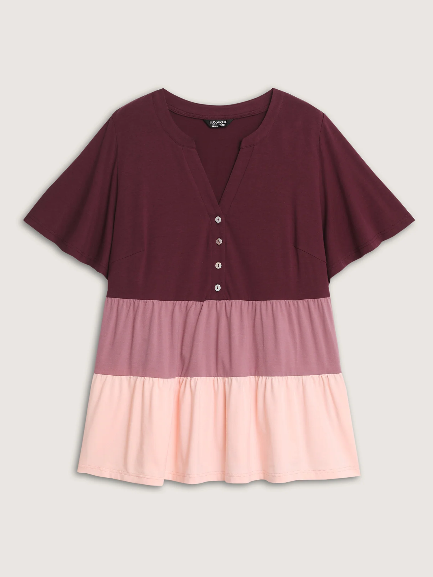 Colorblock Notched Collar Tiered T-Shirt - Image 7