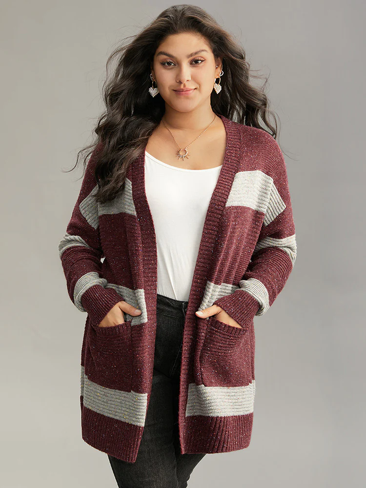 Colorblock Patched Pocket Open Front Cardigan - Image 3