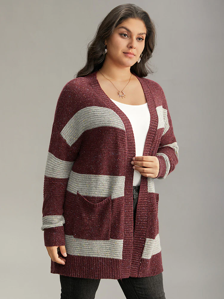 Colorblock Patched Pocket Open Front Cardigan - Image 4