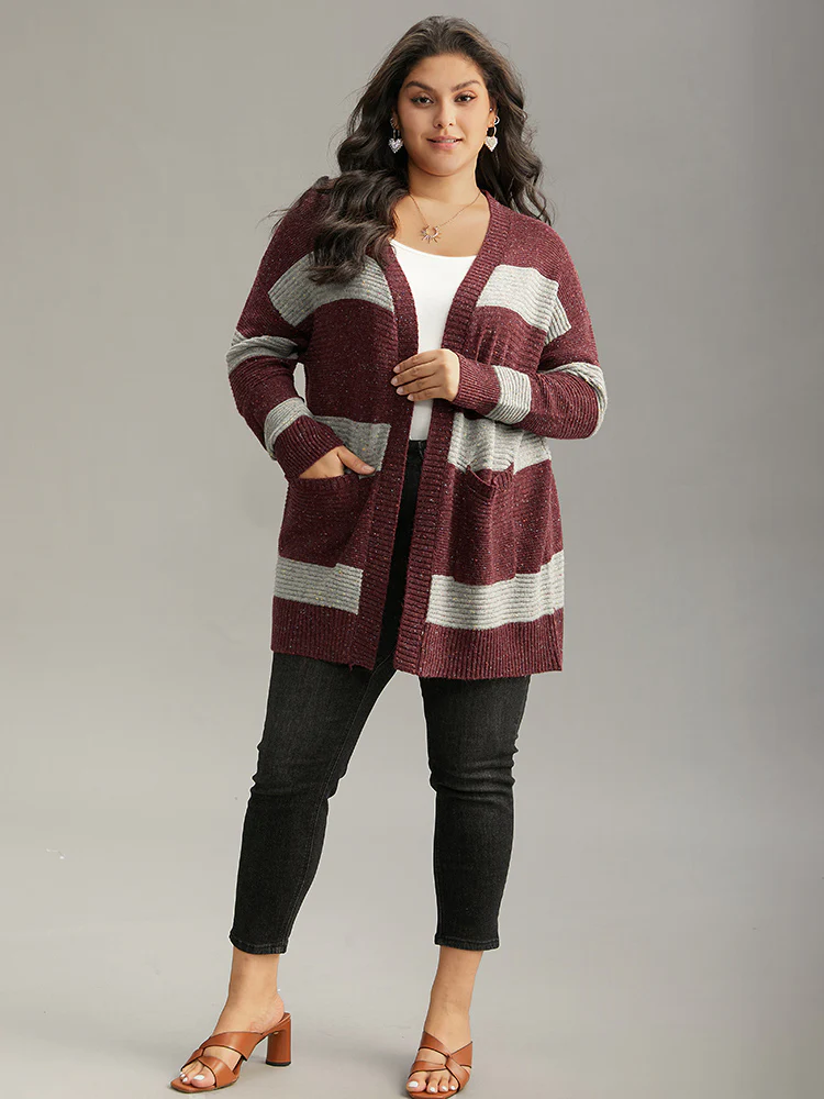 Colorblock Patched Pocket Open Front Cardigan - Image 5