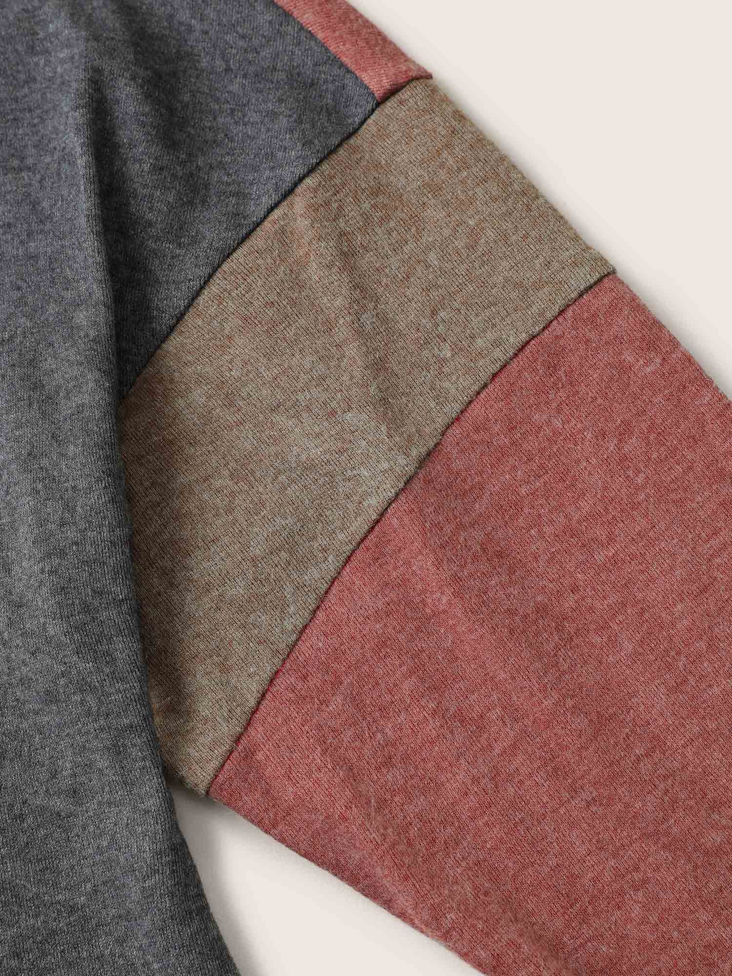 Colorblock Patchwork Batwing Sleeve Notched T-shirt - Image 6