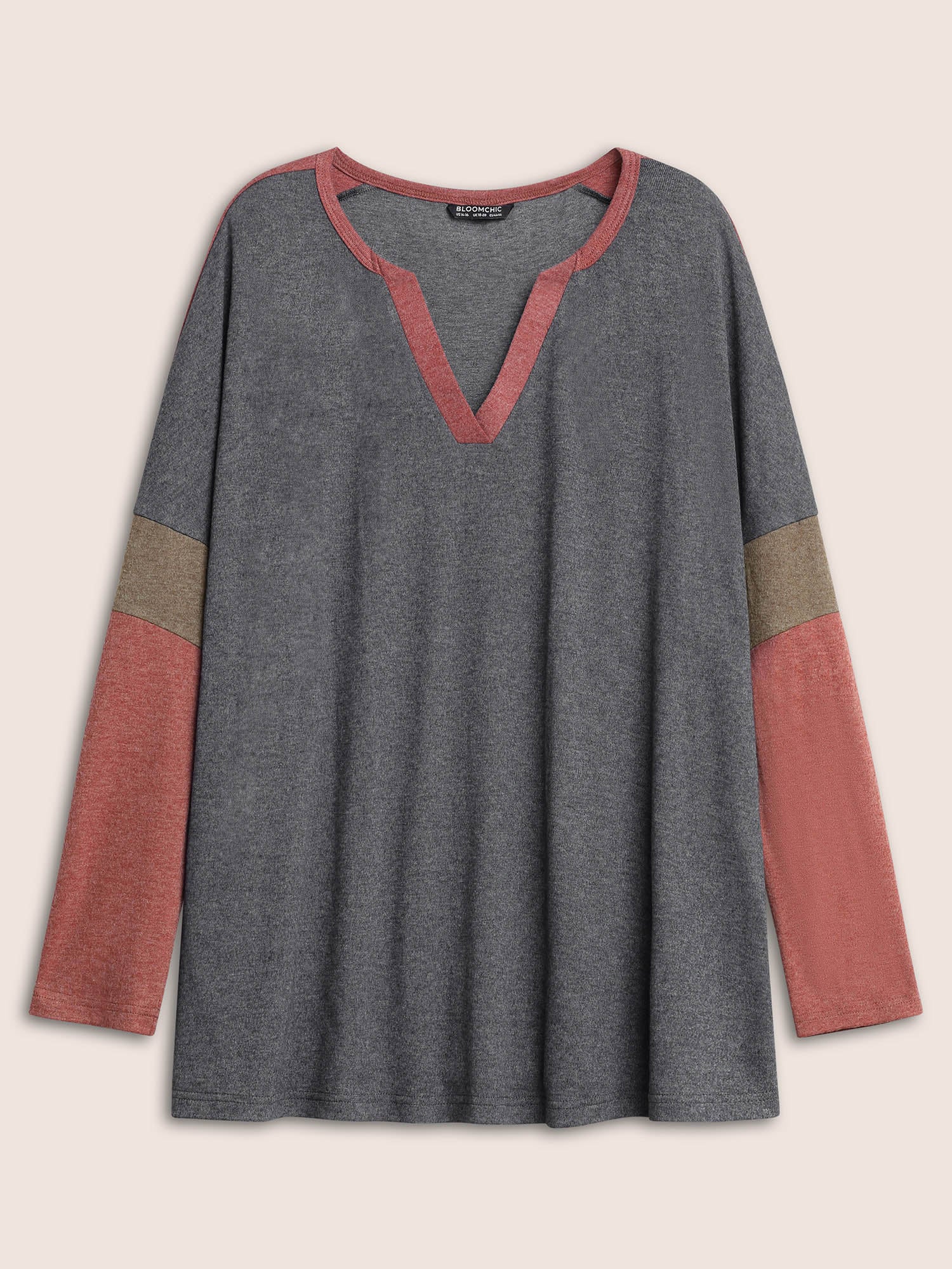 Colorblock Patchwork Batwing Sleeve Notched T-shirt - Image 7