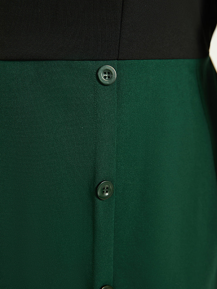 Colorblock Patchwork Button Detail Dress - Image 7