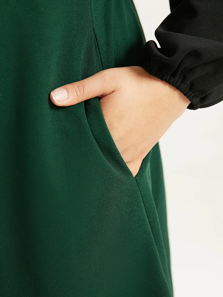 Colorblock Patchwork Button Detail Dress - Image 8