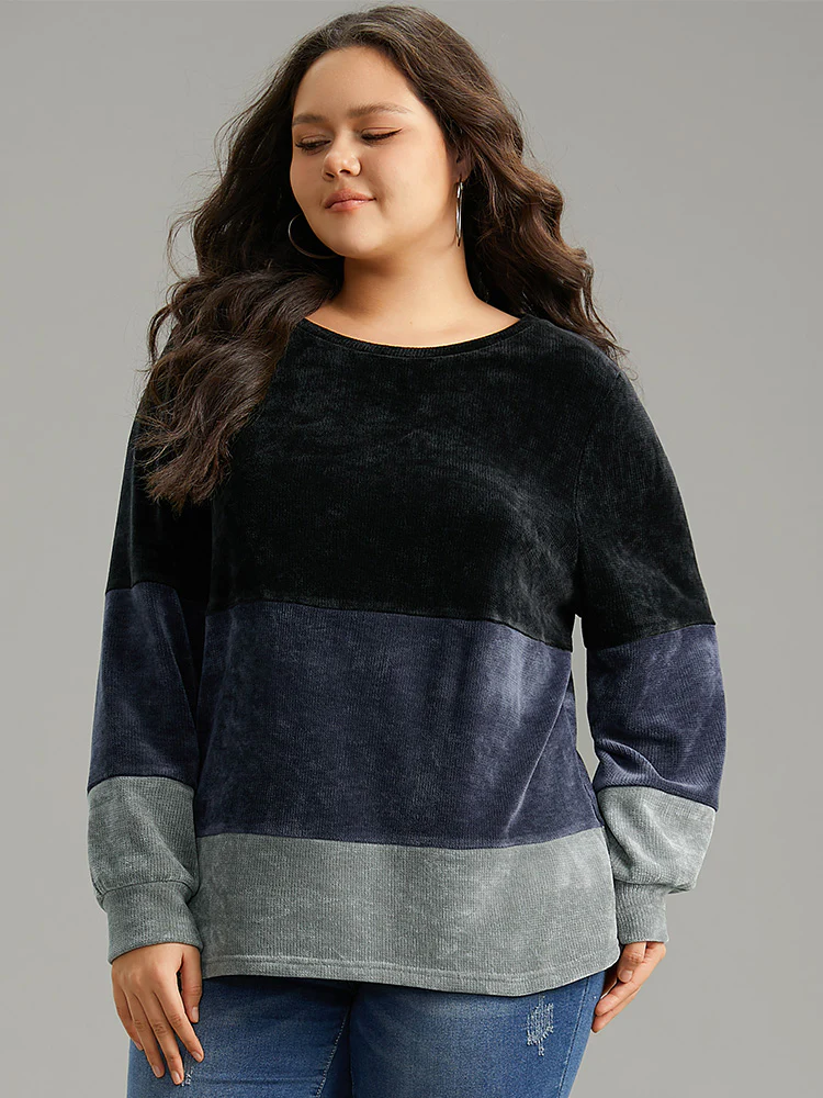 Colorblock Patchwork Crew Neck Sweatshirt - Image 2
