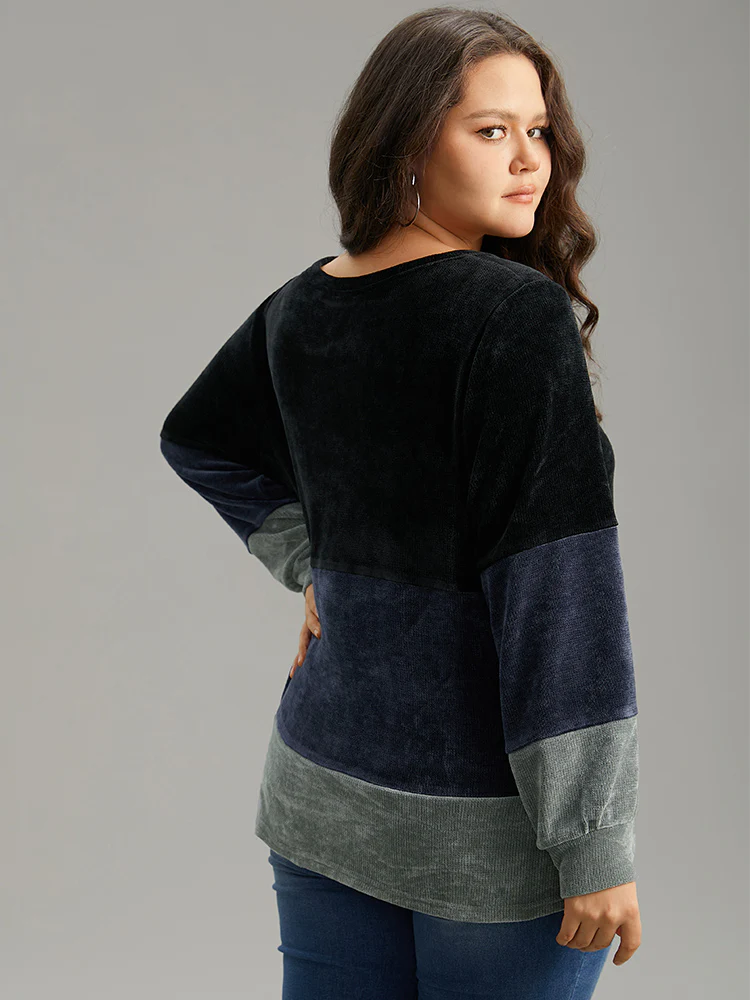 Colorblock Patchwork Crew Neck Sweatshirt - Image 3
