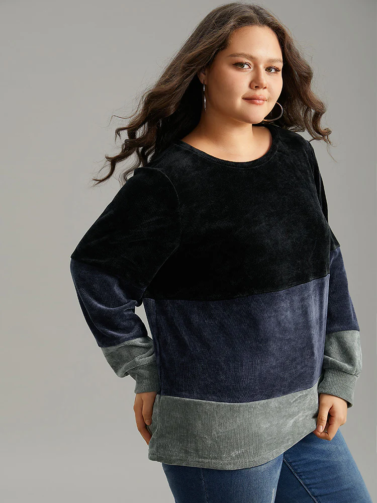 Colorblock Patchwork Crew Neck Sweatshirt - Image 4