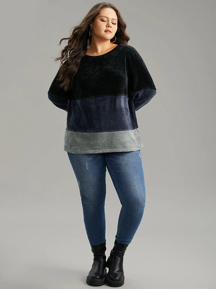 Colorblock Patchwork Crew Neck Sweatshirt - Image 5