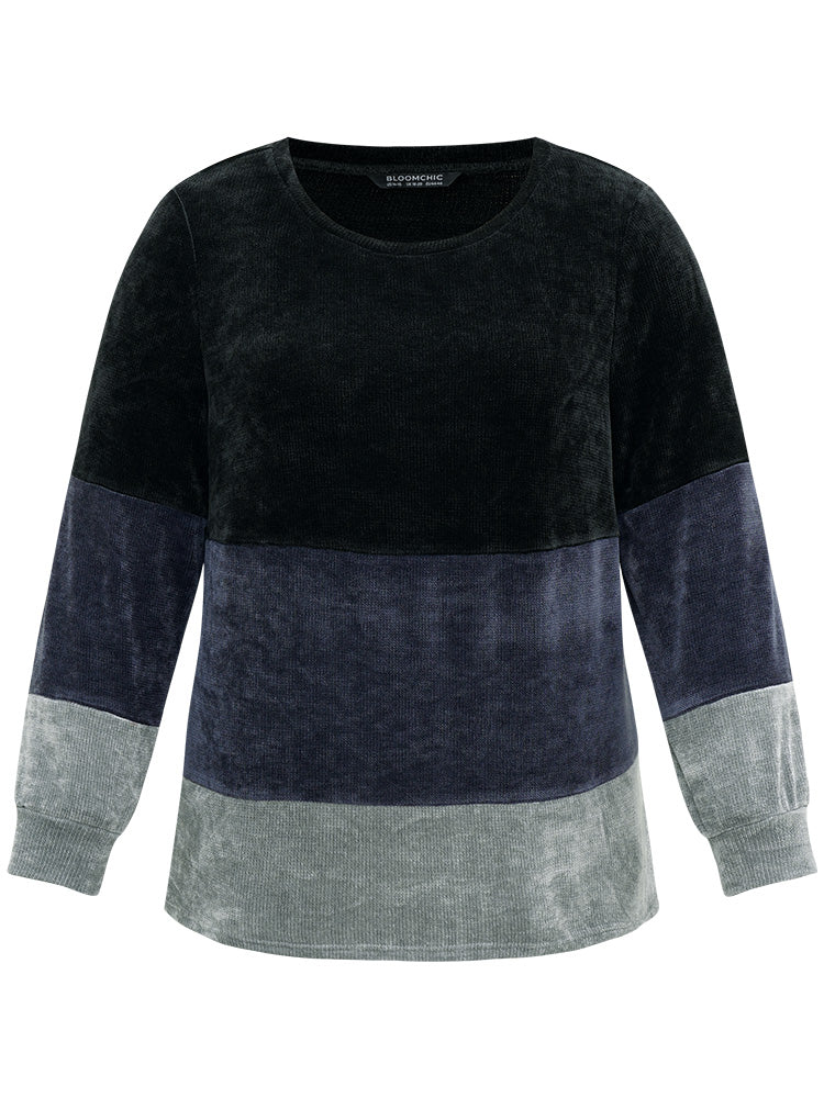 Colorblock Patchwork Crew Neck Sweatshirt - Image 7