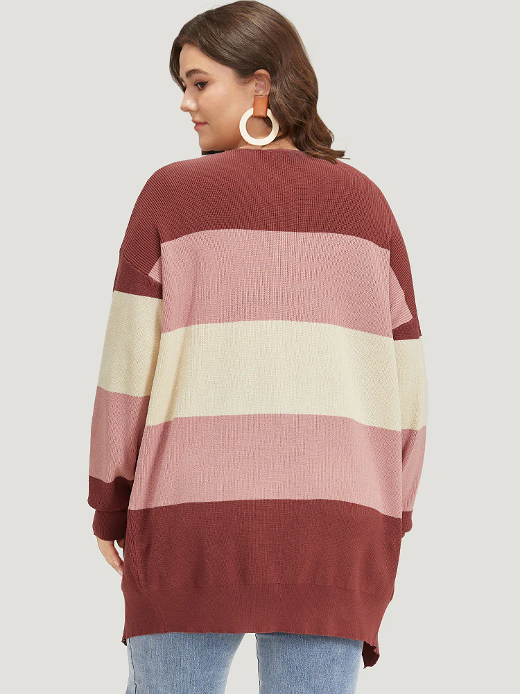 Colorblock Patchwork Patched Pocket Elastic Cuffs Cardigan - Image 2