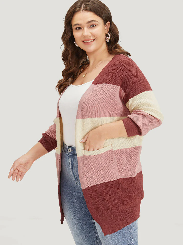 Colorblock Patchwork Patched Pocket Elastic Cuffs Cardigan - Image 3