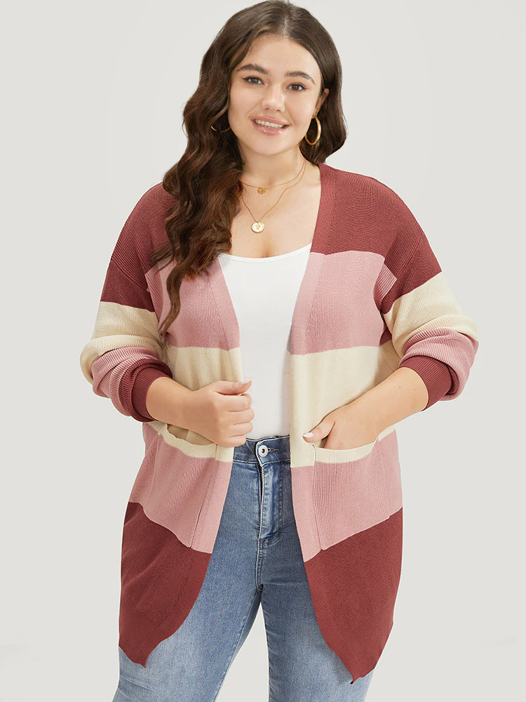 Colorblock Patchwork Patched Pocket Elastic Cuffs Cardigan - Image 4