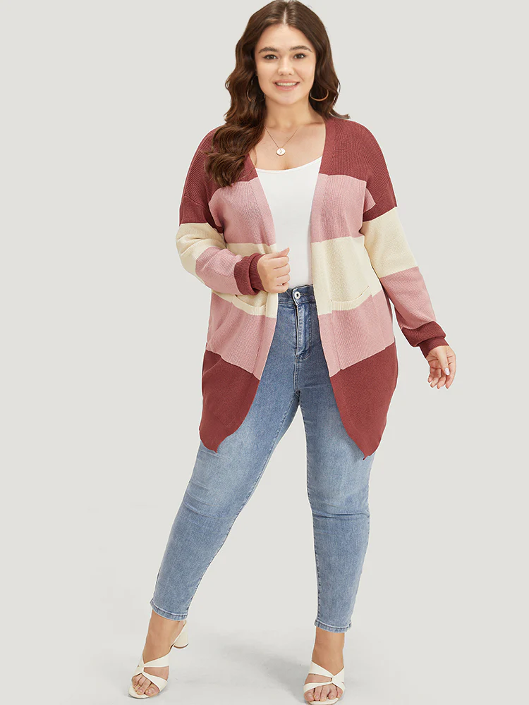 Colorblock Patchwork Patched Pocket Elastic Cuffs Cardigan - Image 5