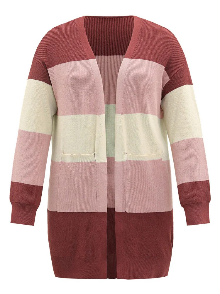 Colorblock Patchwork Patched Pocket Elastic Cuffs Cardigan - Image 7