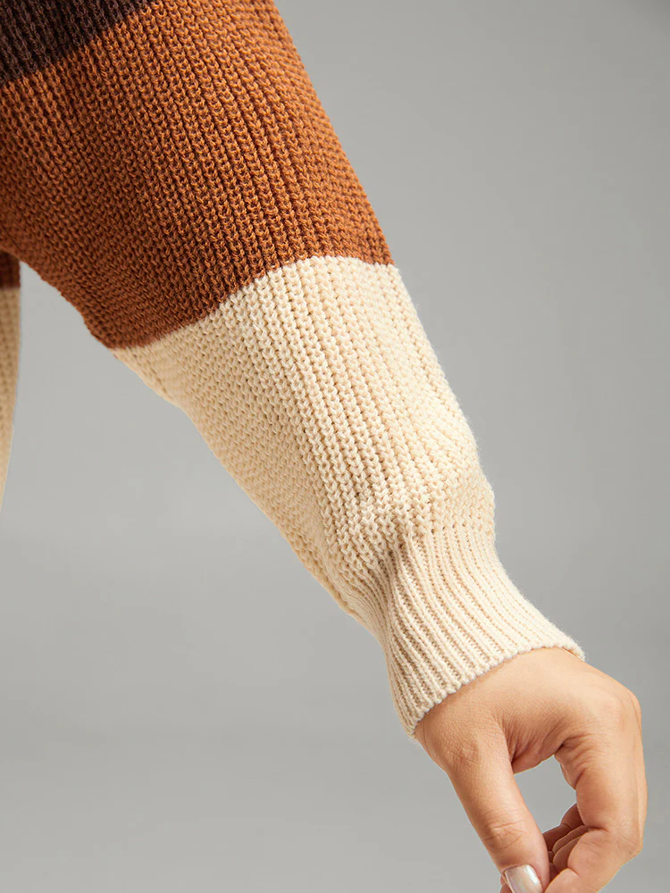 Colorblock Patchwork Split Side Drop Shoulder Pullover - Image 6
