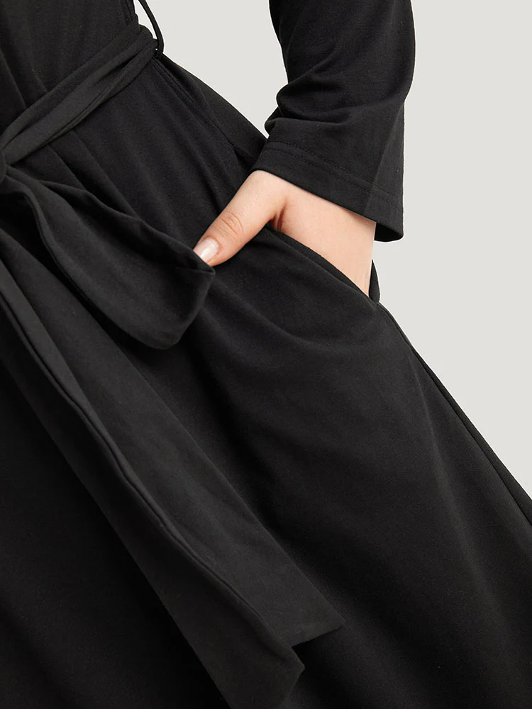 Colorblock Patchwork Zipper Belted Dress - Image 7