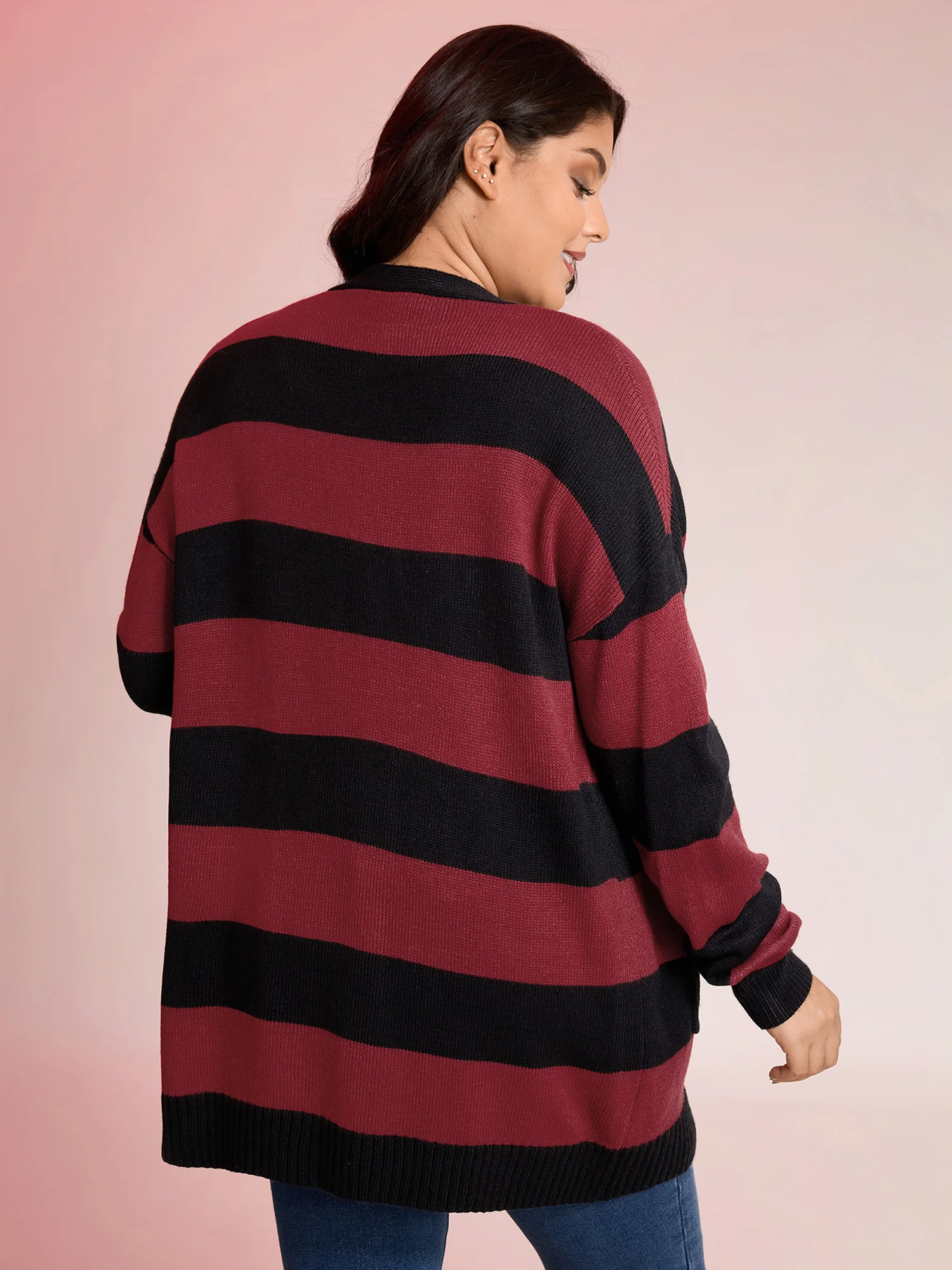 Colorblock Pockets Button Straight-Front Cardigan - Image 5