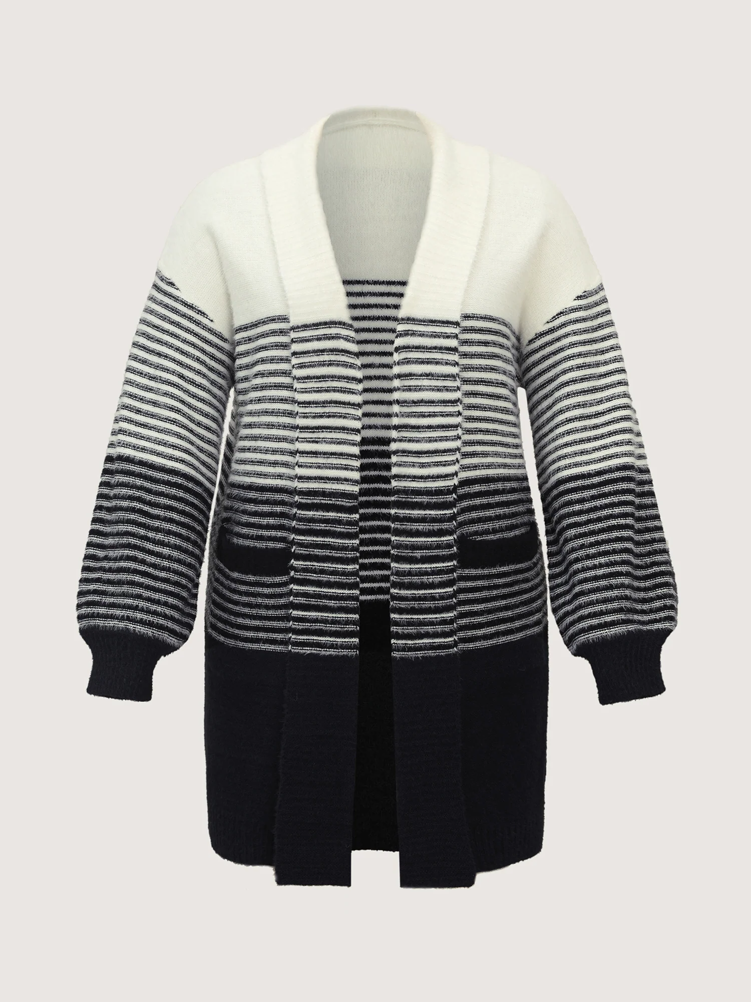 Colorblock Pockets Folded Collar Knit Cardigan - Image 7