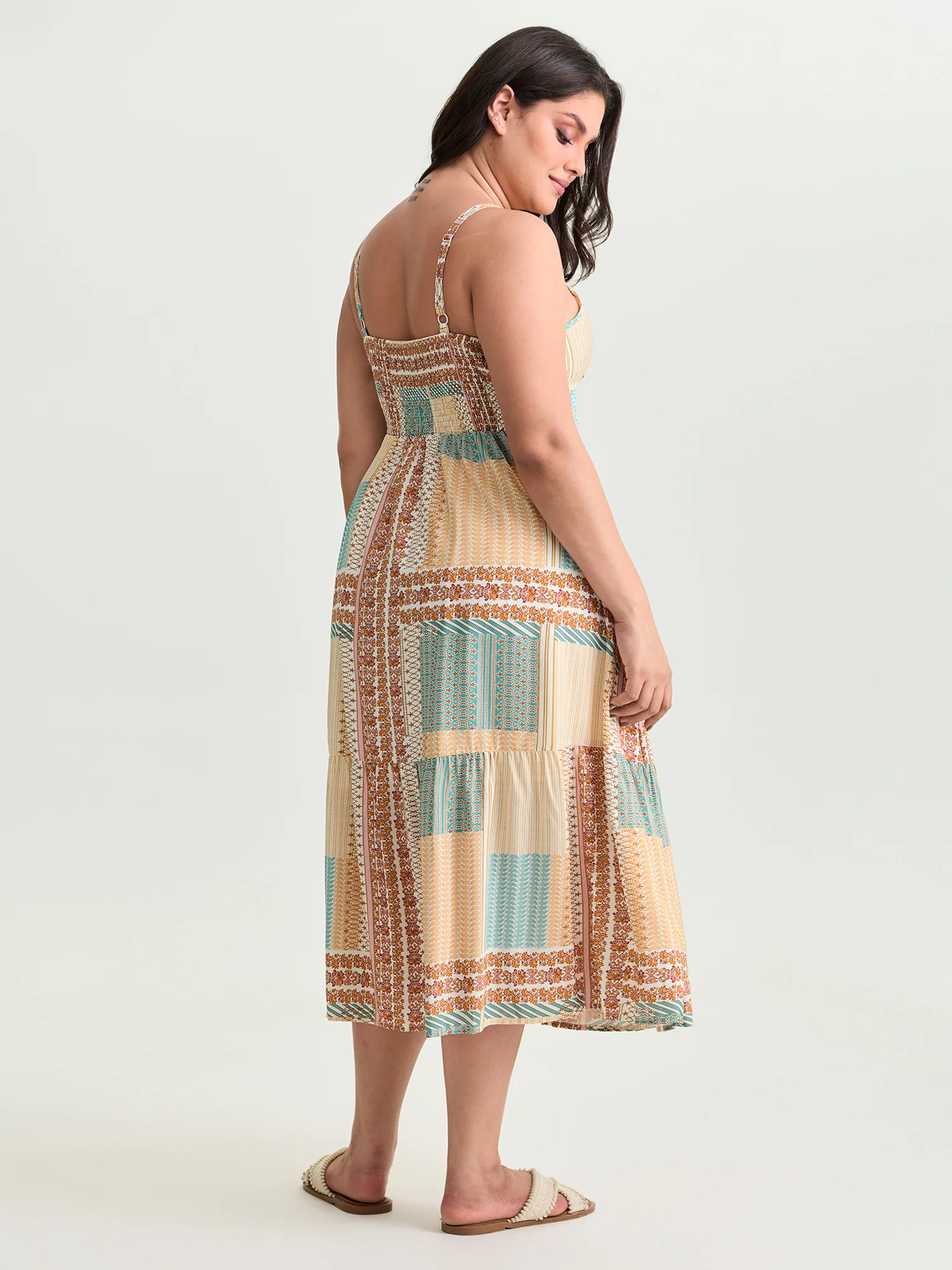 Colorblock Print Tiered Cami Midi Dress - Image 5
