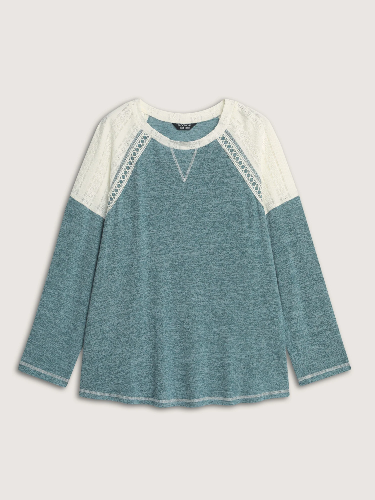 Colorblock Raglan Sleeve Lace Trim T-Shirt - Image 8