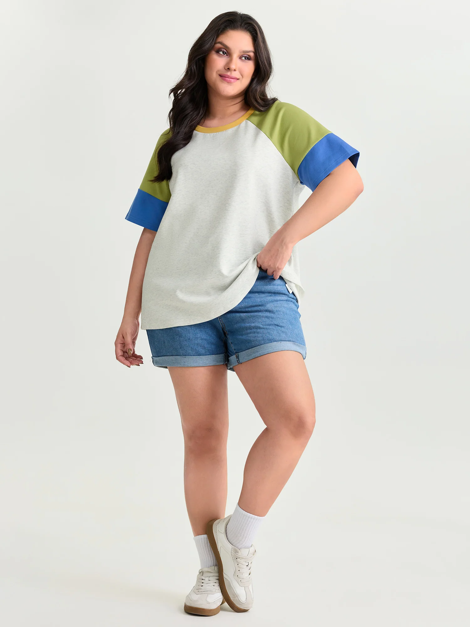 Colorblock Raglan Sleeve Plain T-Shirt - Image 3