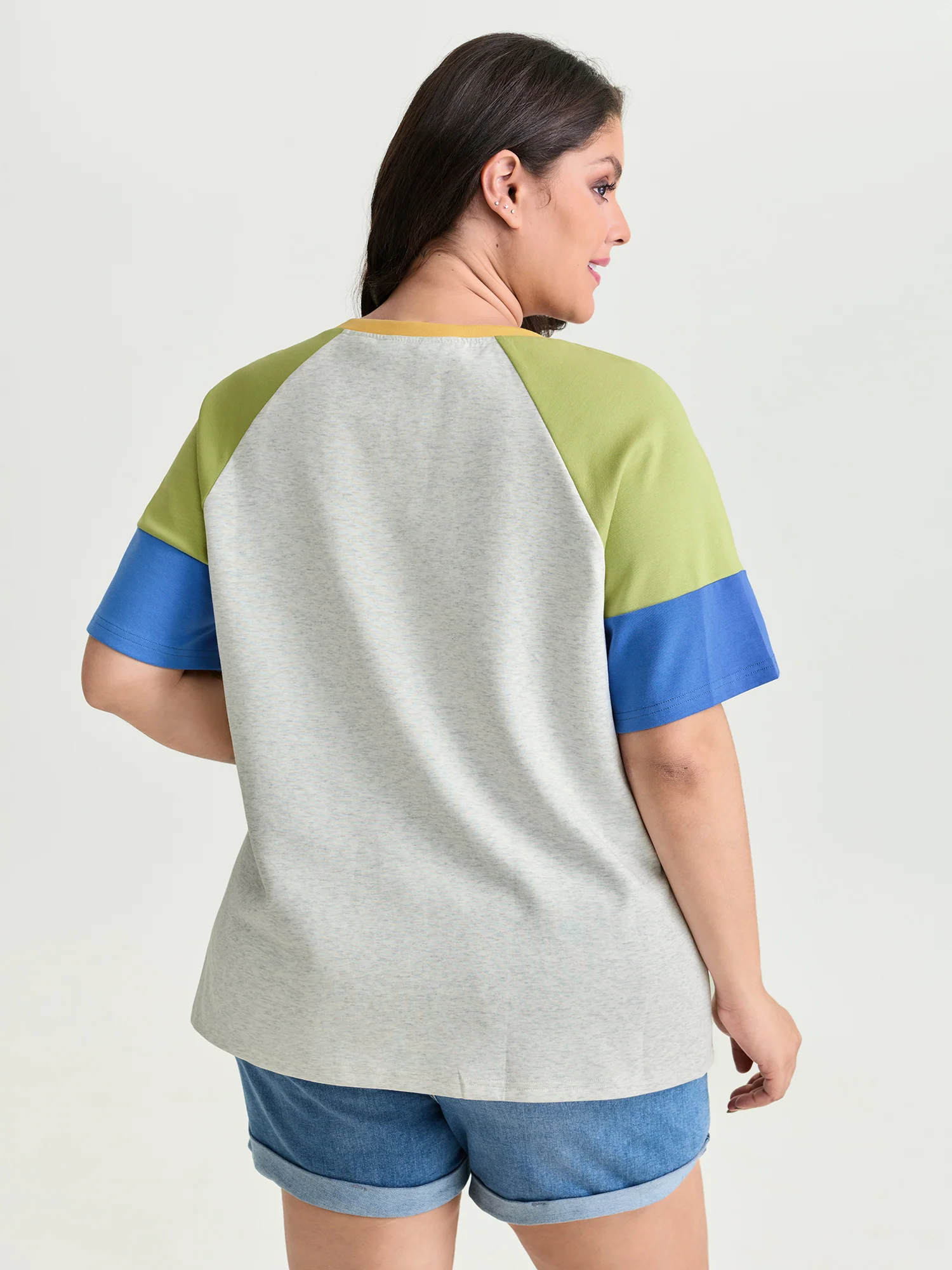 Colorblock Raglan Sleeve Plain T-Shirt - Image 4