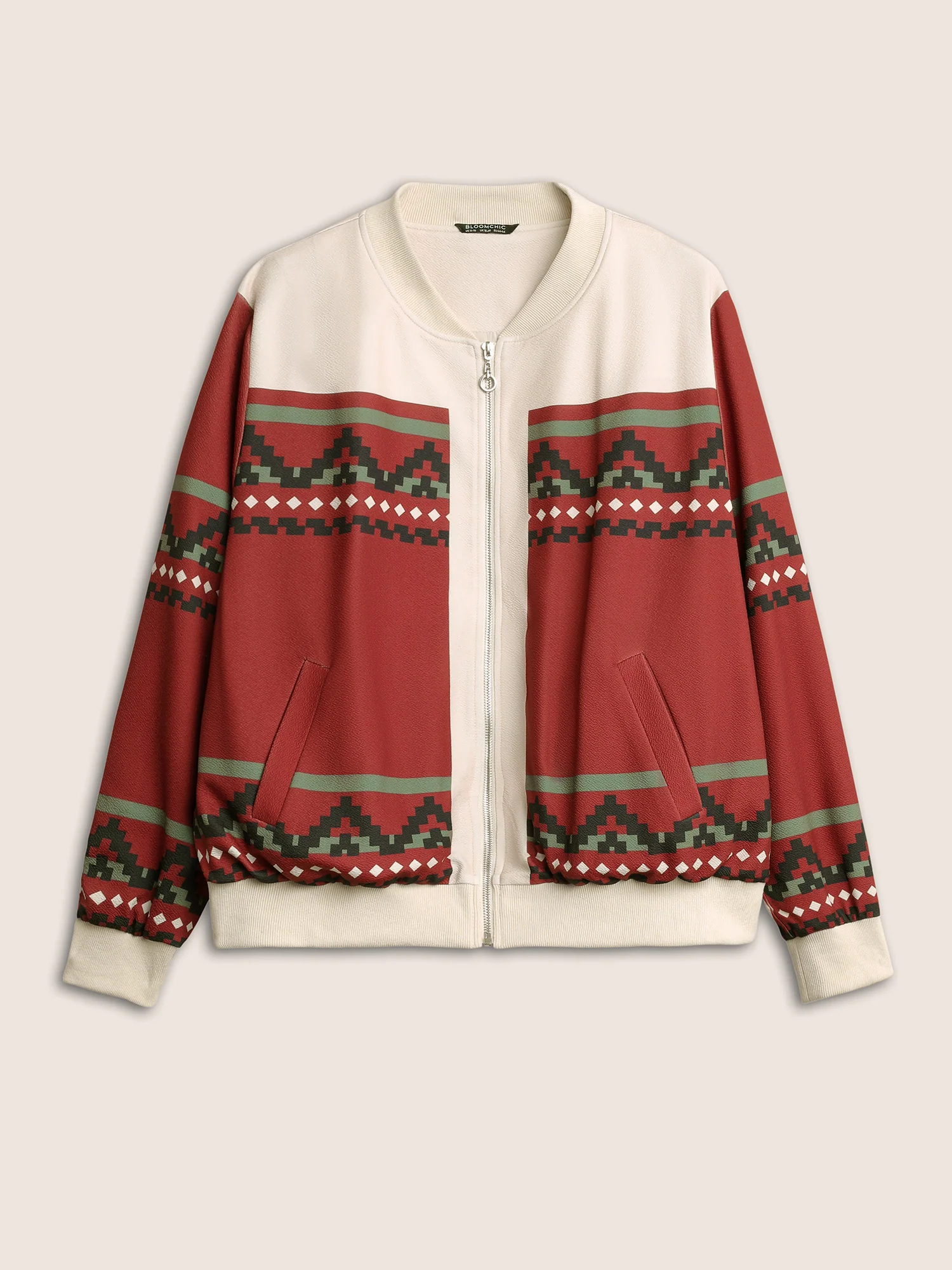 Colorblock Rib Knit Pocket Zipper Fly Jacket - Image 7