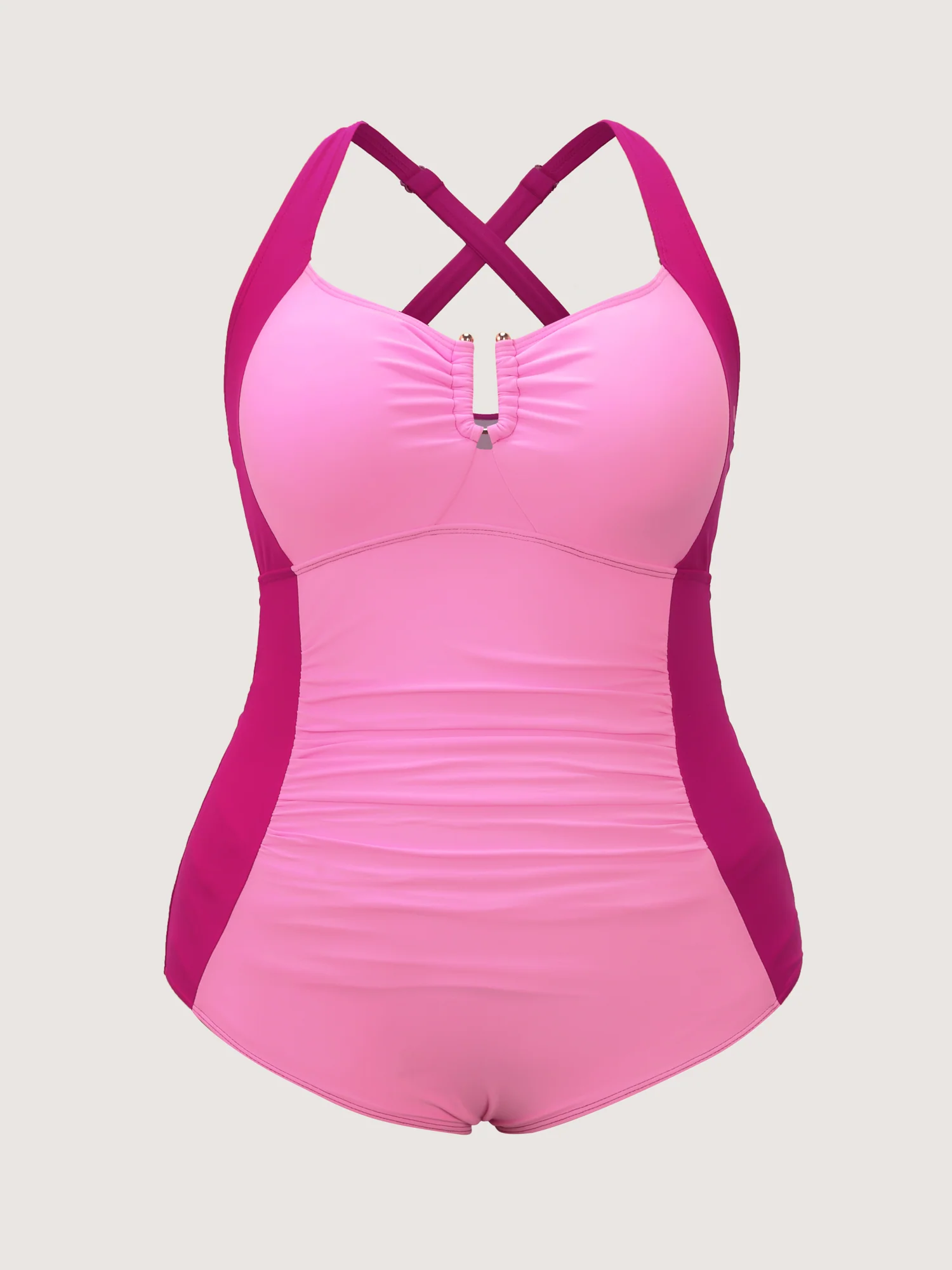 Colorblock Ruched Cut-Out Neckline One-Piece Swimsuit - Image 7