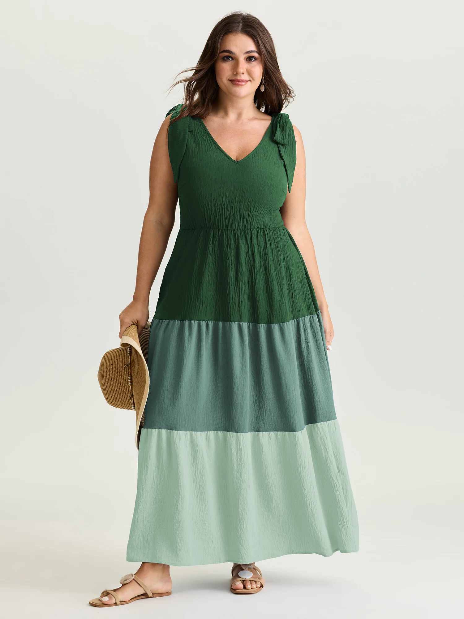 Colorblock Shoulder-Tie Tiered Maxi Dress - Image 10