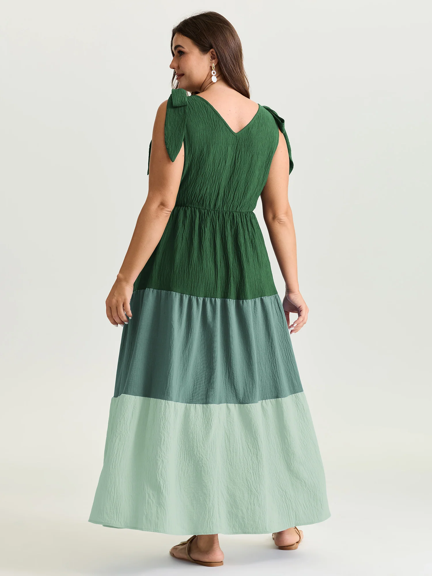 Colorblock Shoulder-Tie Tiered Maxi Dress - Image 11