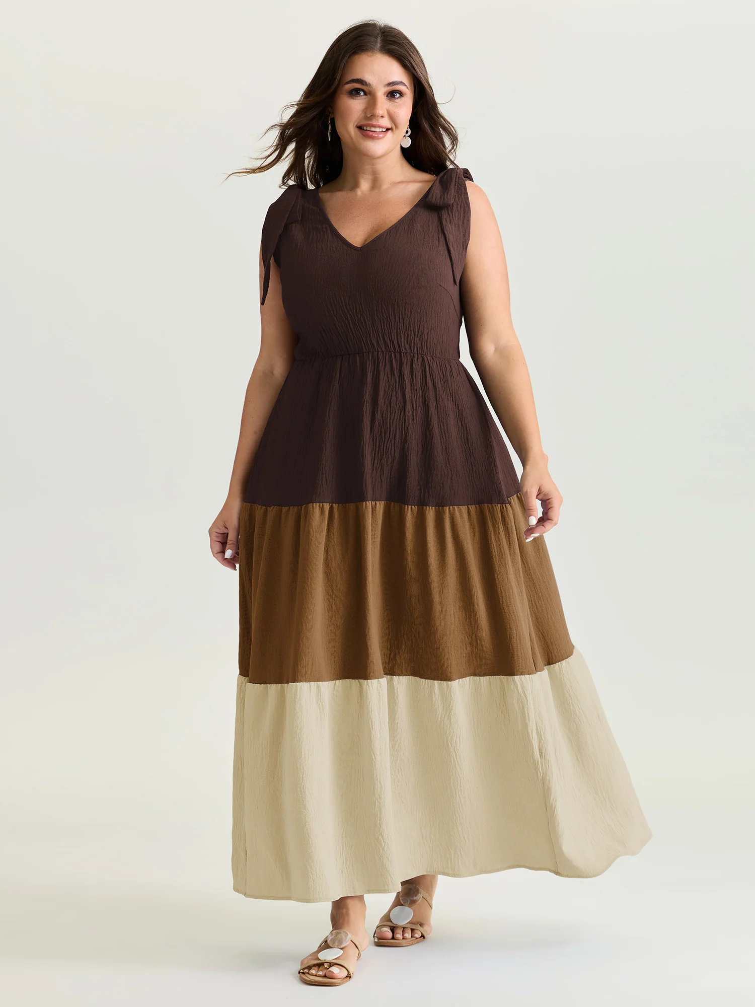 Colorblock Shoulder-Tie Tiered Maxi Dress - Image 12