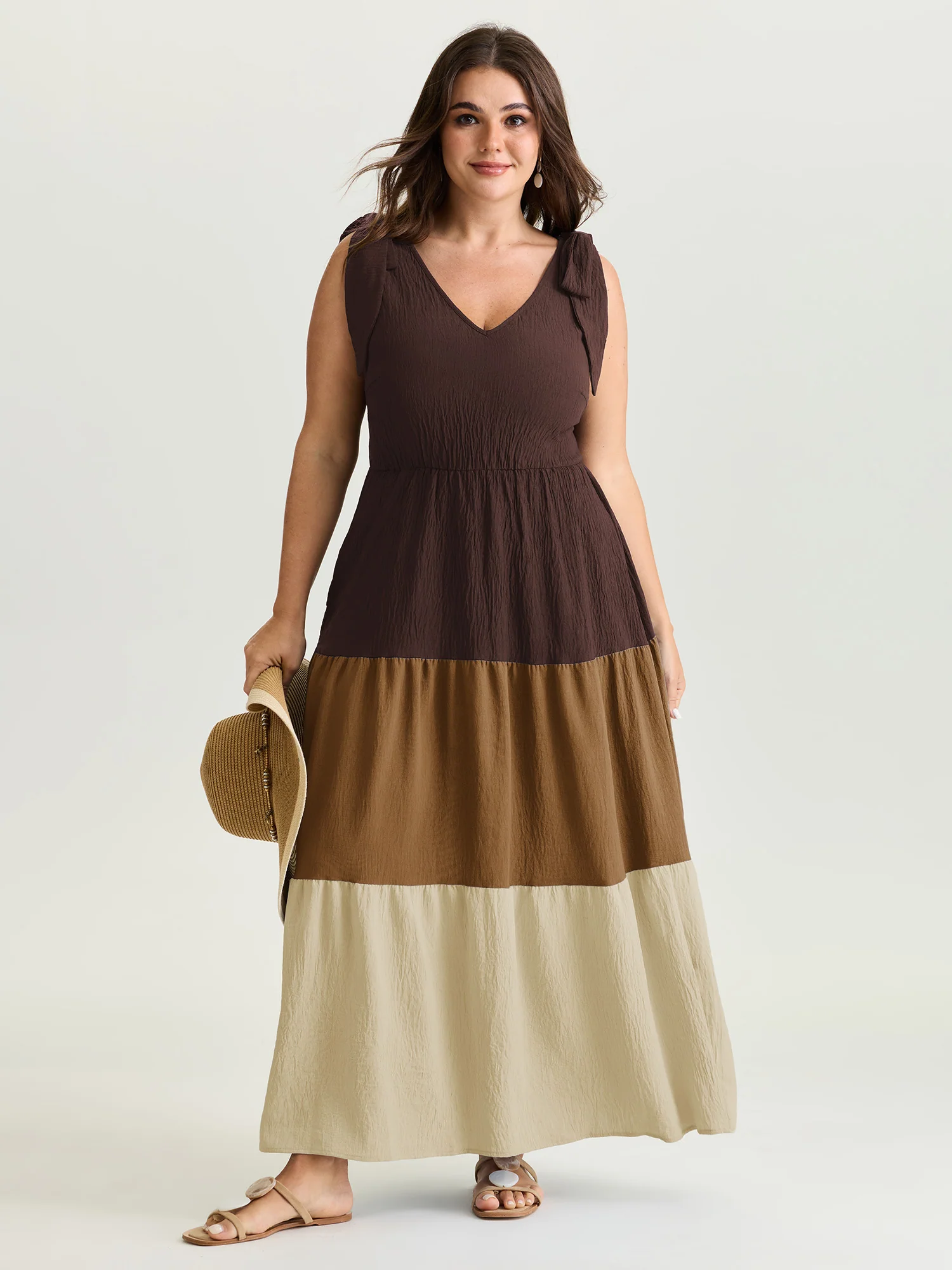 Colorblock Shoulder-Tie Tiered Maxi Dress - Image 14