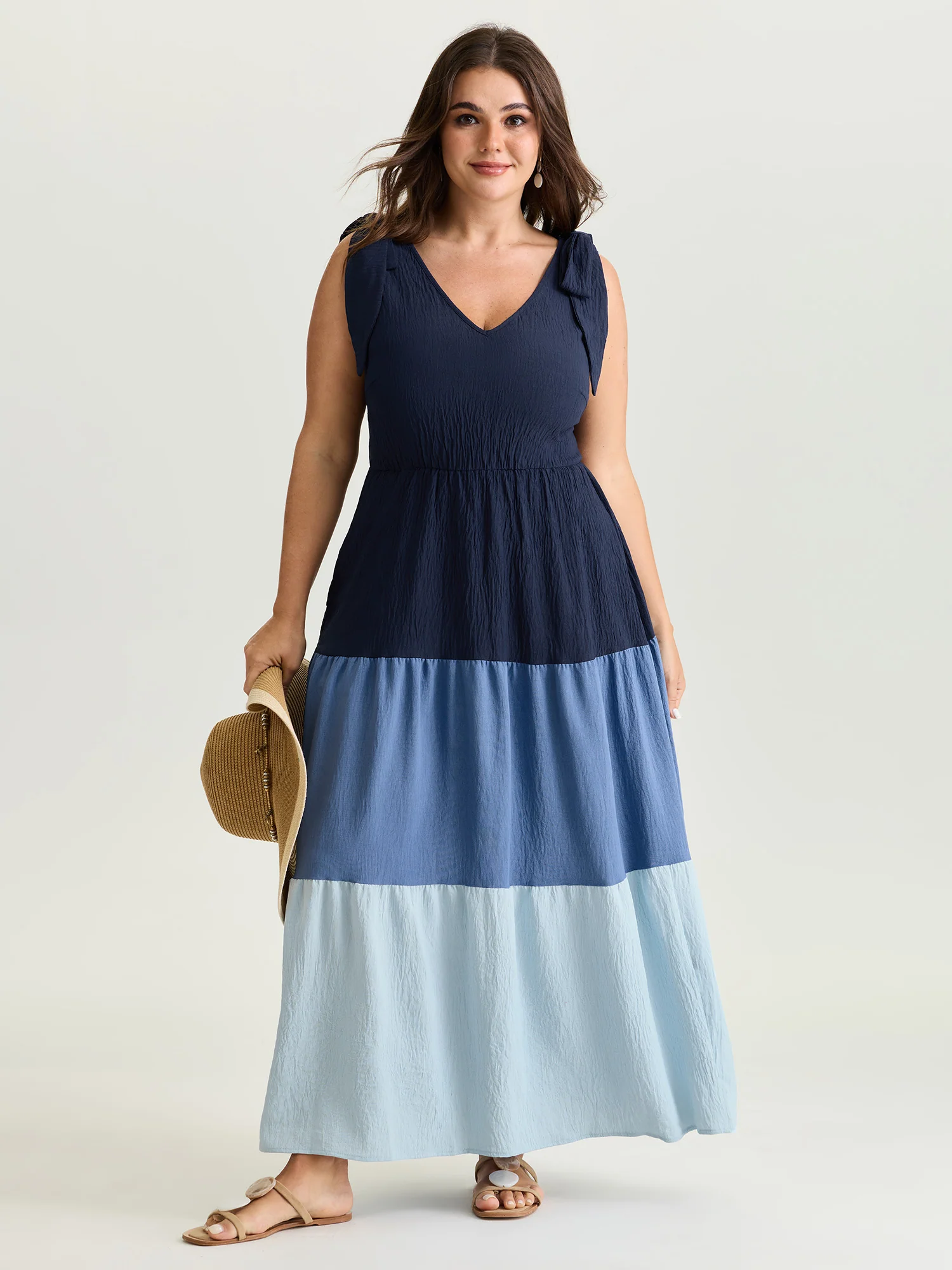 Colorblock Shoulder-Tie Tiered Maxi Dress - Image 3