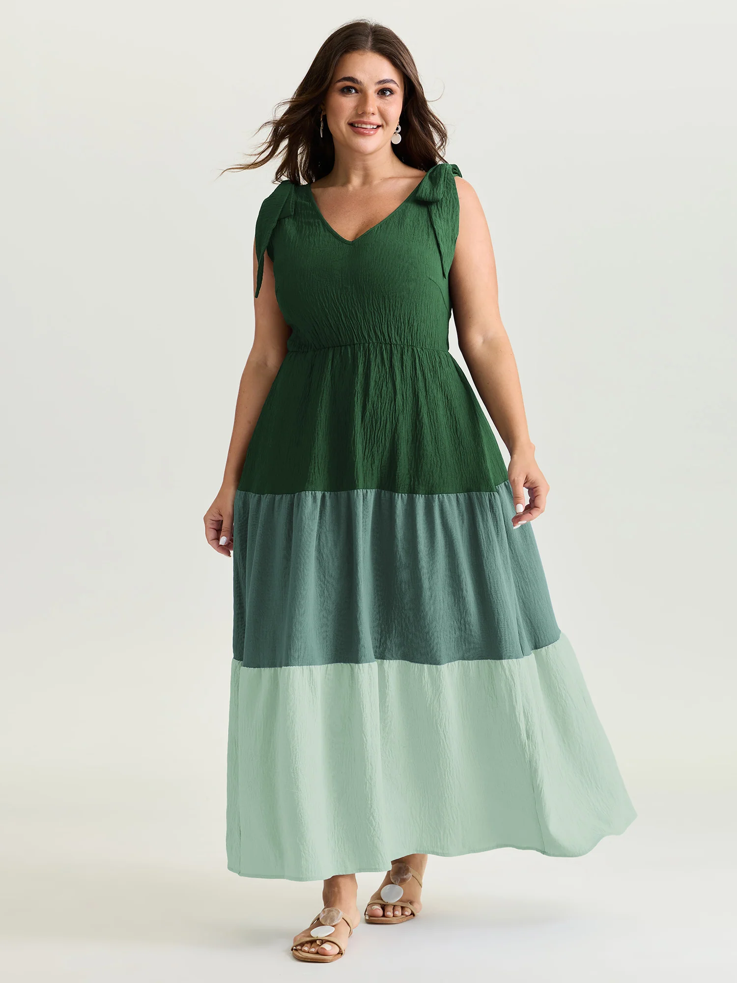 Colorblock Shoulder-Tie Tiered Maxi Dress - Image 8
