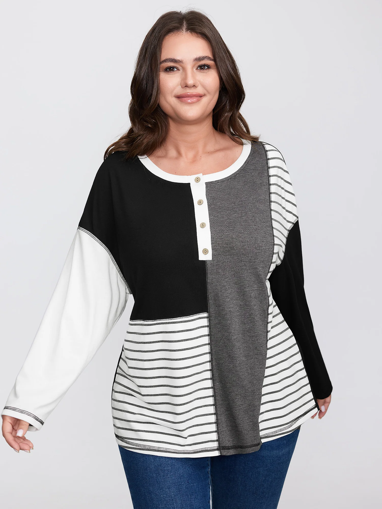 Colorblock Stretchy Stripe Print T-Shirt - Image 2
