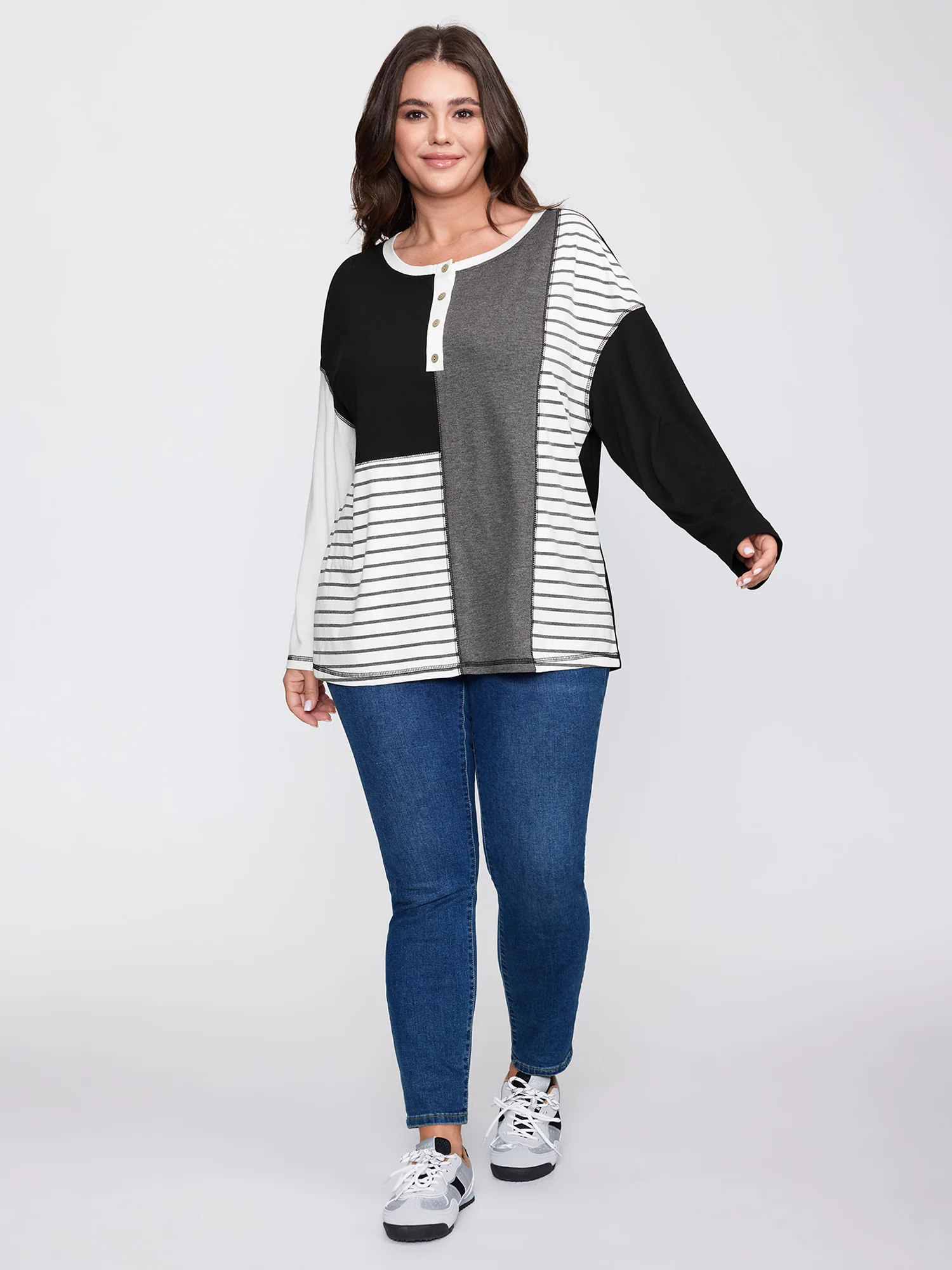 Colorblock Stretchy Stripe Print T-Shirt - Image 3