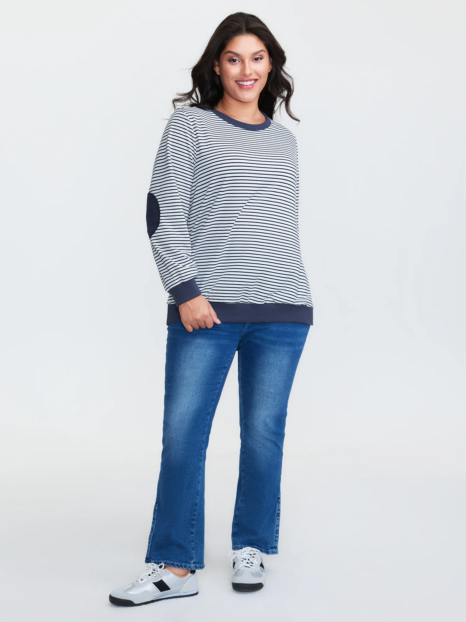 Colorblock Stripe Round Neck Sweatshirt - Image 3