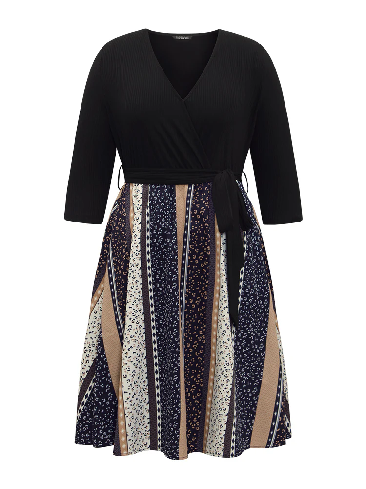 Colorblock Striped Belted Pocket Patchwork Dress - Image 5