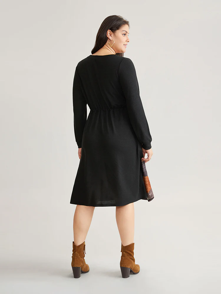 Colorblock Striped Pocket Notched Drawstring Dress - Image 5