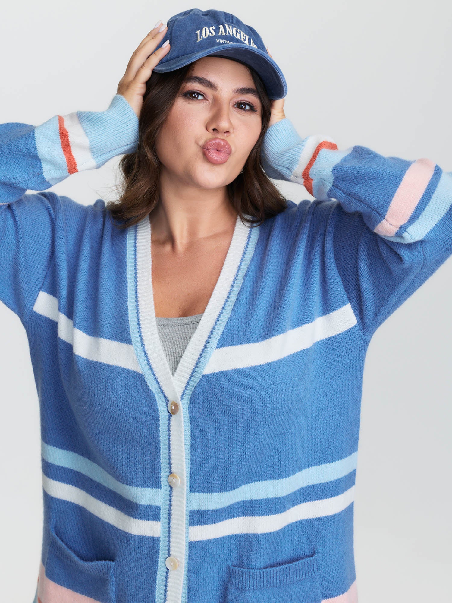 Colorblock Super Stretchy Pockets Knit Cardigan - Image 2