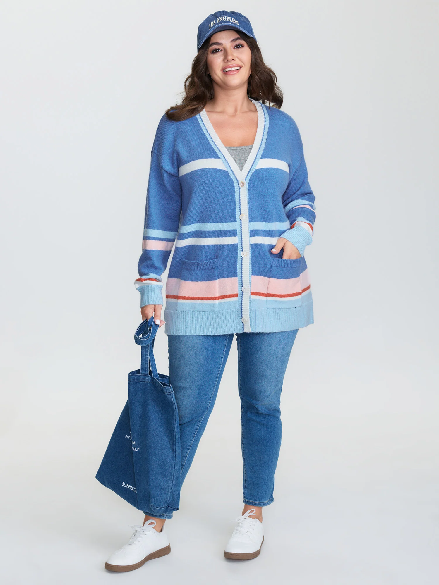 Colorblock Super Stretchy Pockets Knit Cardigan - Image 3