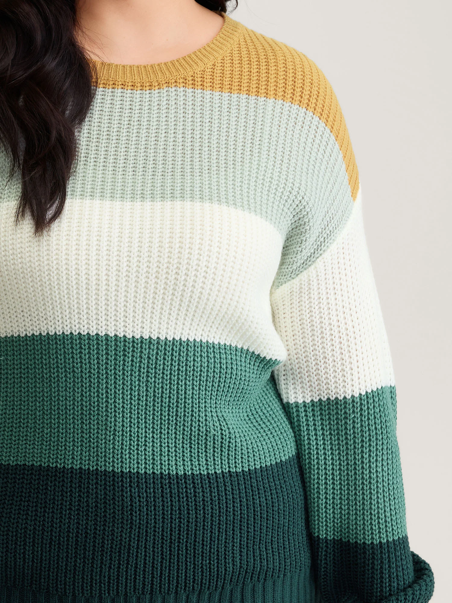 Colorblock Textured Balloon Sleeve Pullover - Image 2