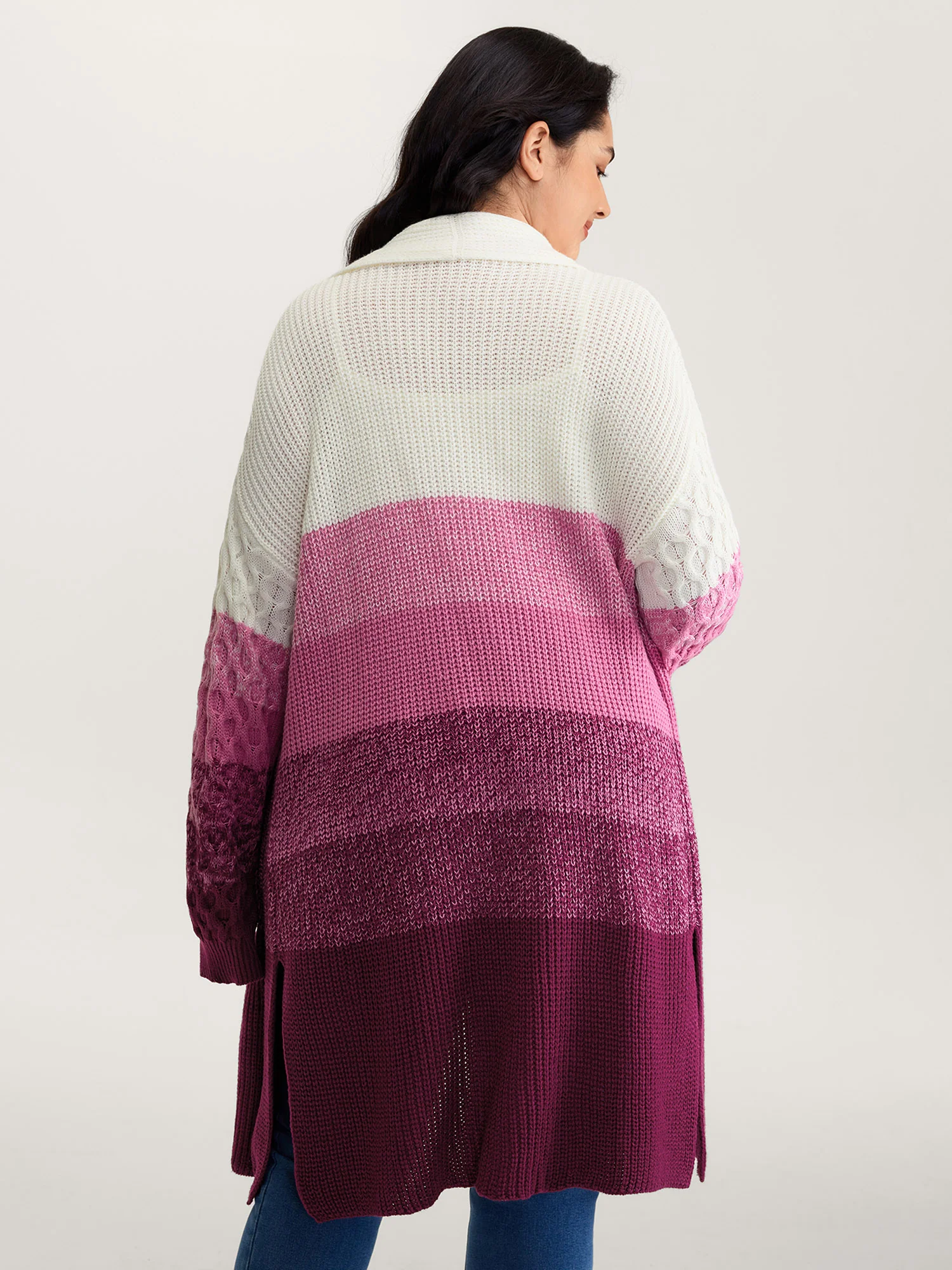 Colorblock Textured Folded Collar Knit Cardigan - Image 4